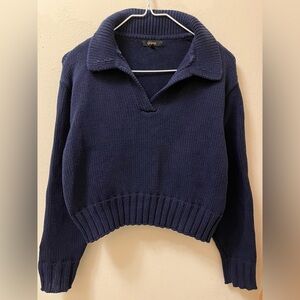 Quince 100% Organic Cotton Cropped Navy Polo Sweater (Size XS)